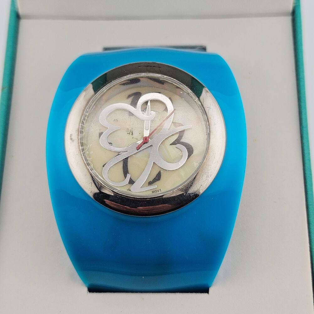 Cato Women's Cuff Analog Watch Bright Blue Silver Swirl Accent Bold Sporty